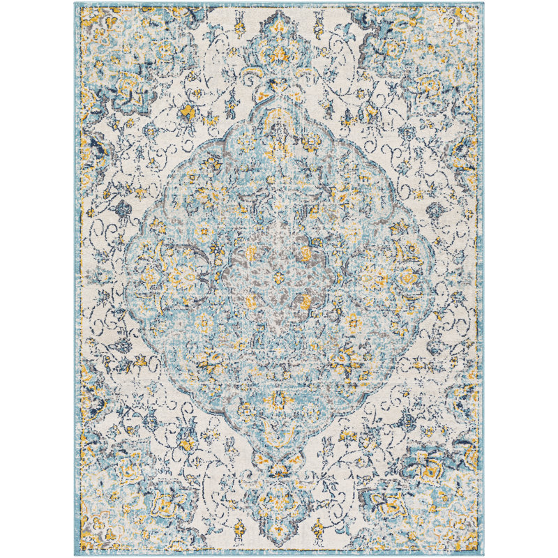 Bungalow Rose Leaver Floral Light Blue/Yellow Area Rug & Reviews Wayfair
